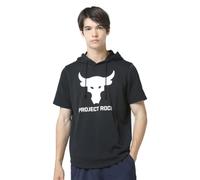 Under Armour Men's Project Rock Terry Short Sleeve Hoodie, Black / White, XXL