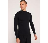 UNDER ARMOUR Mens Training Heatgear Comp Mock Long Sleeve Top - Black, Black / / White, Size M, Men Black / / White