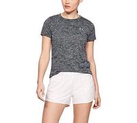 Under Armour Tech Short Sleeve - Twist, Ladies T Shirt Made of 4-Way Stretch Fabric, Ultralight & Breathable Running Apparel Women, Black (Black/Metallic Silver (001)), XS