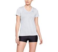 Under Armour Tech Short Sleeve V - Twist, Ladies T Shirt Made of 4-Way Stretch Fabric, Ultra-light & Breathable Running Apparel Women, Black (Halo Gray/Metallic Silver (014)), M
