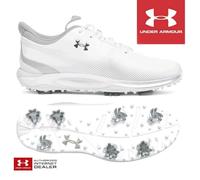 Under Armour Men's Drive Fade Golf Cleats Sneaker, (101) White/White/Metallic Silver, 8.5 UK