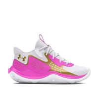 Under Armour Unisex Adult Jet '23 Basketball Shoe, (105) White/Vivid Magenta/Metallic Gold, 10.5 Women/9 Men