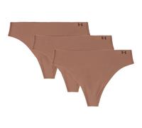 Under Armour Women's 3-Pack Pure Stretch No Show Thong Underwear, All-Day Comfort & Ultra-Soft Fit Panties, Kona Brown-625, L (Pack of 3)