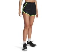 Under Armour Women's Fly by 3in Shorts, Lightweight and Comfortable Women's Gym Wear, Ladies' Sports Shorts with Ventilation Panels and Zip Pocket,Black/Hyper Green/Reflective,XL