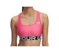 Under Armour Women's Heat Gear Mid Branded, Medium-Support Sports Bra with 4-Way Stretch Material, Gym Bra with Double-Lined Coverage,Super Pink / / White,XS