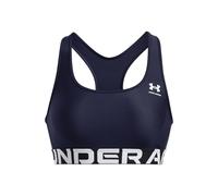Under Armour Women's Heat Gear Mid Branded, Medium-Support Sports Bra with 4-Way Stretch Material, Gym Bra with Double-Lined Coverage,Midnight Navy / / White,XL