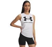 Under Armour Women's Logo Tank, Super-Soft and Breathable Women's Gym Top with Logo Design, Ladies' Tank Top for Workouts and Training,White / / Black,LG