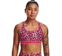 UNDER ARMOUR WOMEN'S MID CROSSBACK PRINTED SPORTS BRA PINK GYM TRAINING WORKOUT