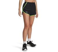 Under Armour Women's Fly by 3in Shorts, Lightweight and Comfortable Women's Gym Wear, Ladies' Sports Shorts with Ventilation Panels and Zip Pocket,Black/Hyper Green/Reflective,XS