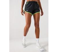 Under Armour Women's Fly by 3in Shorts, Lightweight and Comfortable Women's Gym Wear, Ladies' Sports Shorts with Ventilation Panels and Zip Pocket,Black/Hyper Green/Reflective,LG