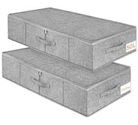 Under Bed Storage Box with Lid 50L, Sturdy PP Liner Underbed Organiser with Reinforced Zippers, Waterproof Linen Storage for Daily Items/Seasonal Clothes/Festive Wraps/Baby Essentials，76x38x17cm