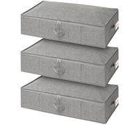 Under Bed Storage Box with Lids, 3 Pack Underbed Storage with Side & Bottom Support & 3 Handles, Large Foldable Fabric Under Bed Storage Bag with Zip for Duvets Comforters, 76x38x17cm