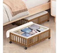 Under Bed Storage Containers with Wheels, 2 Pack Bamboo Under the Bed Shoe Storage Bins, Wood Rolling Underbed Drawers Organizer for Bedroom, Closet Clothes Blanket Comforter Under Crib Toy Walunt