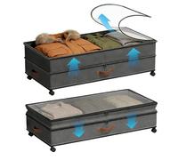 Under Bed Storage on Wheels, 2 Pack 75L Underbed Storage Boxes with Lid | Adjustable 19-27 CM / 7.5-10.6 IN High Large Underbed Boxes for Clothes, Shoes, Blankets & Toys