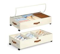 Under Bed Storage on Wheels, Extra Large Shallow Underbed Storage Organiser with Lids Oxford Wardrobe Storage with Reinforced Handle & Dustproof Rack for Clothes Shoes Blankets Bedding Toys 78x42x15cm