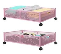 Under Bed Storage, Under the Bed Storage Containers with Wheels, Under Bed Shoe Storage Organizer Drawer for Bedroom Clothes Shoes Blankets -Pink