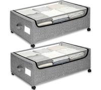 Under Bed Storage with Wheels, 2-Pack Under the Bed Storage Containers with Clear Lids & Label, Underbed Storage Bins, XXXL 85L 11 inches Rolling Metal Drawer for Clothes, Shoes, Toys, Books - Gray