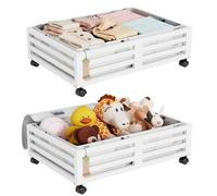Under Bed Storage with Wheels-Large Bamboo Underbed storage Containers with Large Dust Bag Stackable Under the Bed Shoe Storage Bins for Clothes Books Bedding (2 Packs White, 23.62"L×16.54"W× 6.51"H)