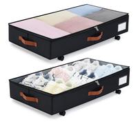 Under Bed Storage with Wheels Set of 2 Packs, Large Underbed Storage Containers with Clear Lid, Wheeled Under Bed Drawers for Blankets, Clothes, Shoe, Bedding, Black