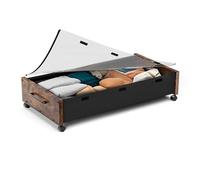 Under Bed Storage with Wheels, Wooden Storage Containers Extra Large Underbed Shoes Organizer, Rolling Under Bed Storage Drawers with Clear Lid, Heavy Duty for Clothes Toys 36"L (Vintage Brown-1pack)