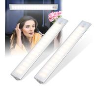 Under Cabinet 60LED Rechargeable Battery Operated Motion Sensor Light Indoor, Magnetic Dimmable Closet With 3 Color Modes, Uniform for Kitchen, Wardrobe, Cabinet, Cupboard - 2 Packs