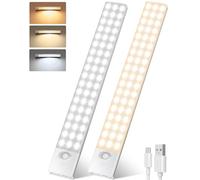 Under Cabinet Kitchen Lights, 12.6 Inch 2 Packs 108 LED 4 Modes Motion Sensor Lights Indoors, 1500mAh USB Rechargeable Stepless Dimming Wardrobe Light, 3 Color Temps Closet Light for Kitchen Stairs