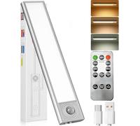Under Cabinet Kitchen Lights, 20cm LED Motion Sensor Lights Indoor with Remote Control, 3 Color Stepless Dimming, 1500mAh Rechargeable Wall Lights for Cupboard, Kitchen Bedroom, Hallway (1 Pc)