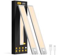 Under Cabinet Kitchen Lights, 2200mAh Rechargeable Motion Sensor Lights Indoor, 63 LED Magnetic Dimmable Under Cupboard Kitchen Lights, Wireless LED Strip Light for Stairs, Wardrobe, Hallway, 2 Pack