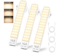 Under Cabinet Kitchen Lights, 25cm 2000mAh Cupboard Lights Motion Sensor Indoor 3000K Brightness Adjustable Cabinet Lighting USB Rechargeable Wardrobe Light Magnetic for Stairs Hallway -3 Pack