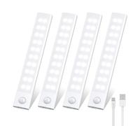 Under Cabinet Kitchen Lights, 4 Pack 40 LED Motion Sensor Cupboard Lights indoor with Magnetic Strip, USB Type-C Rechargeable 3 Color Temperature Dimmable Night Lights for Wardrobe Closet Stairs