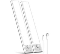 Under Cabinet Kitchen Lights LED, 2200mAh Rechargeable Motion Sensor Lights Indoor, 3 Color Wardrobe Light, Wireless Magnetic USB Powered Strip Stick on Light for Shelf Stairs Counter, 25CM/2 Pack