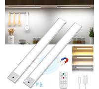 Under Cabinet Kitchen Lights with Remote Control, Motion Sensor Lights Indoor 2 Pack 41CM Rechargeable Light 3 Color Temperature Wireless Lights 2500mAH Battery Lights for Kitchen, Wardrobe, Cupboard