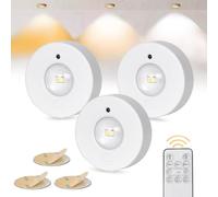 Under Cabinet Kitchen Rechargeable Wireless Puck Lights, 3Pcs LED Under Cupboard Light with Remote, Magnetic Round Stick on Light with Timer, 3 Color Temperatures RGB Stair Closet Lights Wardrobe