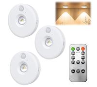 Under Cabinet Kitchen Rechargeable Wireless Puck Lights With Remote 3 Color Temperatures Battery Operated LED USB Dimmable Push Lights Round Stick-on Display Shelf Cupboard With Timer for Stair 3 Pack