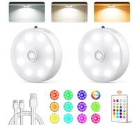 Under Cabinet Lighting, Rechargeable Motion Sensor Puck Lights with Remote, 3 Color Temps &12 RGB LED Battery Operated LED Lights, Dimmable Magnetic Under Counter Lights for Kitchen