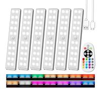 Under Cabinet Lighting Wireless with Remote, 48 LED Rechargeable Under Cabinet Lights, Kitchen Counter Lights Dimmable LED Closet Lights RGB Bar for Shelf, Car, Hallway, 15 Color Changing, 6 Pack