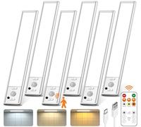 Under Cabinet Lighting with Remote Control,USB Rechargeable 180 Lumen Motion Sensor Light Indoor,Magnetic Wireless Under Counter Light,3 Color Dimmable Closet Lights for Kitchen, Pantry, Stair, 6 Pack