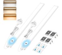 Under Cabinet Lights Hand Wave Activated, 55CM 3 Color Dimmable Brightness Adjustable, UK Plug in LED Cupboard Lighting for Kitchen, Counter, Cabinet, Workbench, 2 Pack