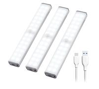 Under Cabinet Lights - Motion Sensor LED Strip Lights for Kitchen, Wardrobe, Cupboards | Rechargeable USB-C | Easy Install | White Light | 3 Pack