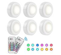 Under Cabinet Lights, OHLGT RGB Wireless LED Puck Lights 13 Colors and 4000K Dimmable, Closet Lights Battery Powered Remote Control Atmosphere Night Light Ideal for Kitchen Wardrobe Lights, 6 Packs