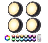 Under Cabinet Lights RGB Wireless Lights LED Closet Lights Night 3000K Dimmable 4pc Cadrim 13 Colors Changing Battery Powered Light Remote Control Brightness Adjustable Timer Kitchen Wardrobe Cupboard