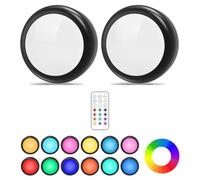 Under Cabinet Lights RGB Wireless Lights LED Closet Lights Night 4000K Dimmable 2pc Cadrim 13 Colors Changing Battery Powered Light Remote Control Brightness Adjustable Timer Kitchen Wardrobe Cupboard