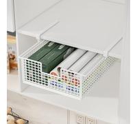 Under Cabinet Mounted Storage Drawer Shelf for Kitchen Utensils Featuring Smooth Sliding Action and High Side Rails to Prevent Spills (White)