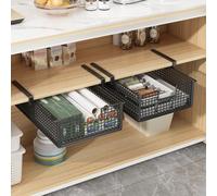 Under Cabinet Organizer Drawer Shelf for Kitchen Utensils with Pull-Out Design and Elevated Side Rails to Minimize Item Displacement (Black)