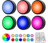 Under Cabinet RGBW Color Changing Puck Lights - 6 Pack Battery Powered LED Dimmable Atmosphere Night Lights for Kitchen, Wardrobe, Closets, Cupboard with 2 Remote Controls
