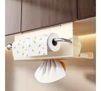 Under Cabinet Tissue Storage Unit with Integrated Towel Dispenser and Flat for Holding Bottles Cans or Personal Care Products (White)