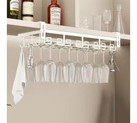Under Cabinet Wine Glass Rack - Metal Stemware Holder for Kitchen, Bar & Pub - Space-Saving Hanging Glass Storage Hanger - White, 34x23cm - Perfect for Wine Lovers
