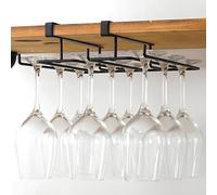 Under Cabinet Wine Rack304 Stainless Steel Stemware Holder No Drill Installation Fits 2cm/0.7in Thick Partition Black 26x25cm (10.2x9.8in) SpaceSaving Solution for Kitchen Storage