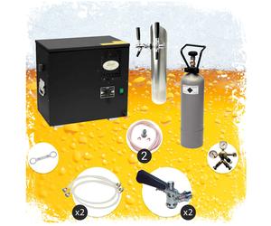 Under counter Complete set - Beer Dispenser, Beer Machine - AS-40, 2-line, flow cooler, wet cooler - dispensing column, Green Line Type M, Type D