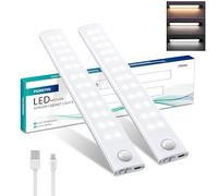 Under Cupboard Kitchen Lights, 2 Pack 40 LED Motion Sensor Cabinet Lights Indoor with Magnetic Strip, 20cm USB Rechargeable 3 Color Temperature Dimmable Night Lights for Closet Hallway Wardrobe